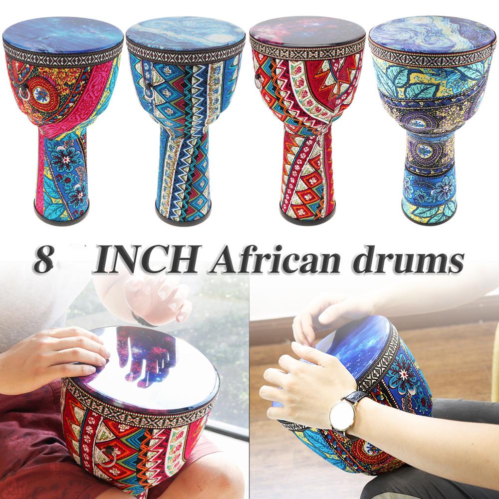Trommer 8 tommer afrikansk djembe tromme farverig klud kunst abs tønde pvc hud børn hånd tromme percussion instrumenter
