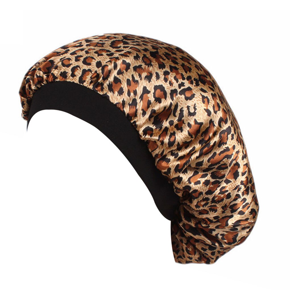 Bonnet de nuit en Satin pour adultes, unisexe, à larges bords, à fleurs, pour printemps, automne et hiver: Leopard print
