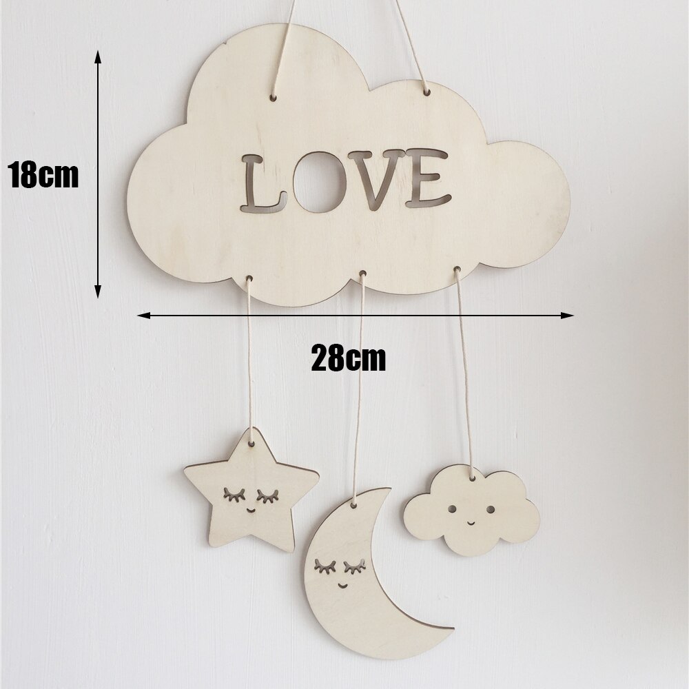 Baby værelse indretning ins stil træ måne stjerner skyer legetøj til nyfødte væghængende ornamenter krybbe seng klokke værelse fotografering prop