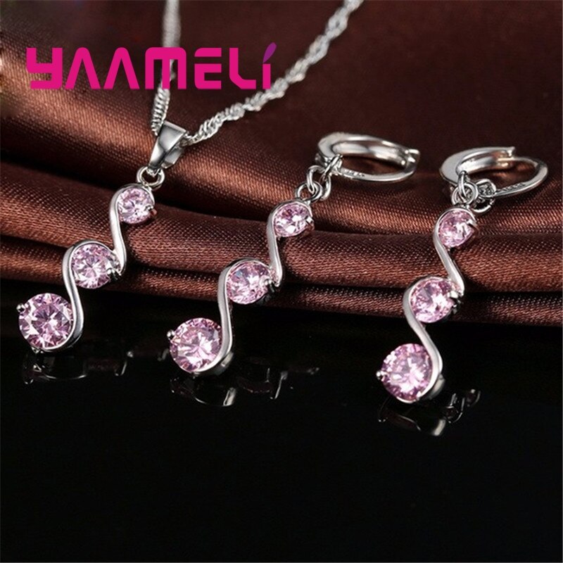 Originele 925 Sterling Silver Wedding Engagement Sieraden Sets Voor Vrouwen Meisje Dames Hanger Ketting Oorringen