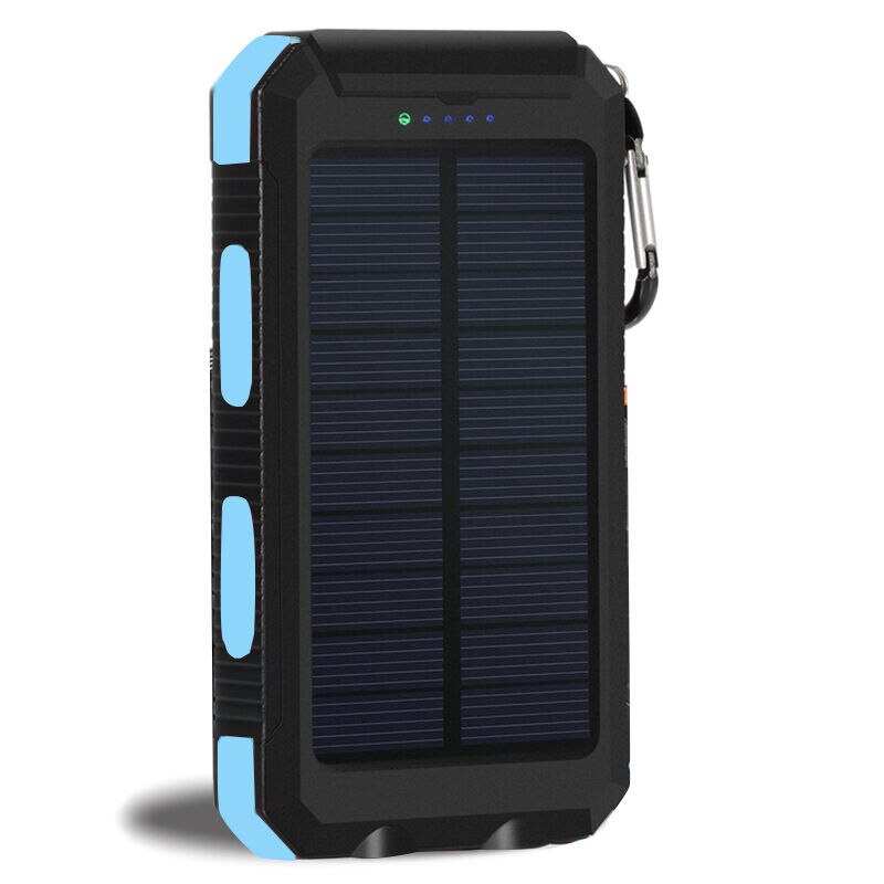 Solar powerbank echt 20000 mah dubbele usb externe waterdichte polymeer oplader buitenlamp power ferisi: Blauw