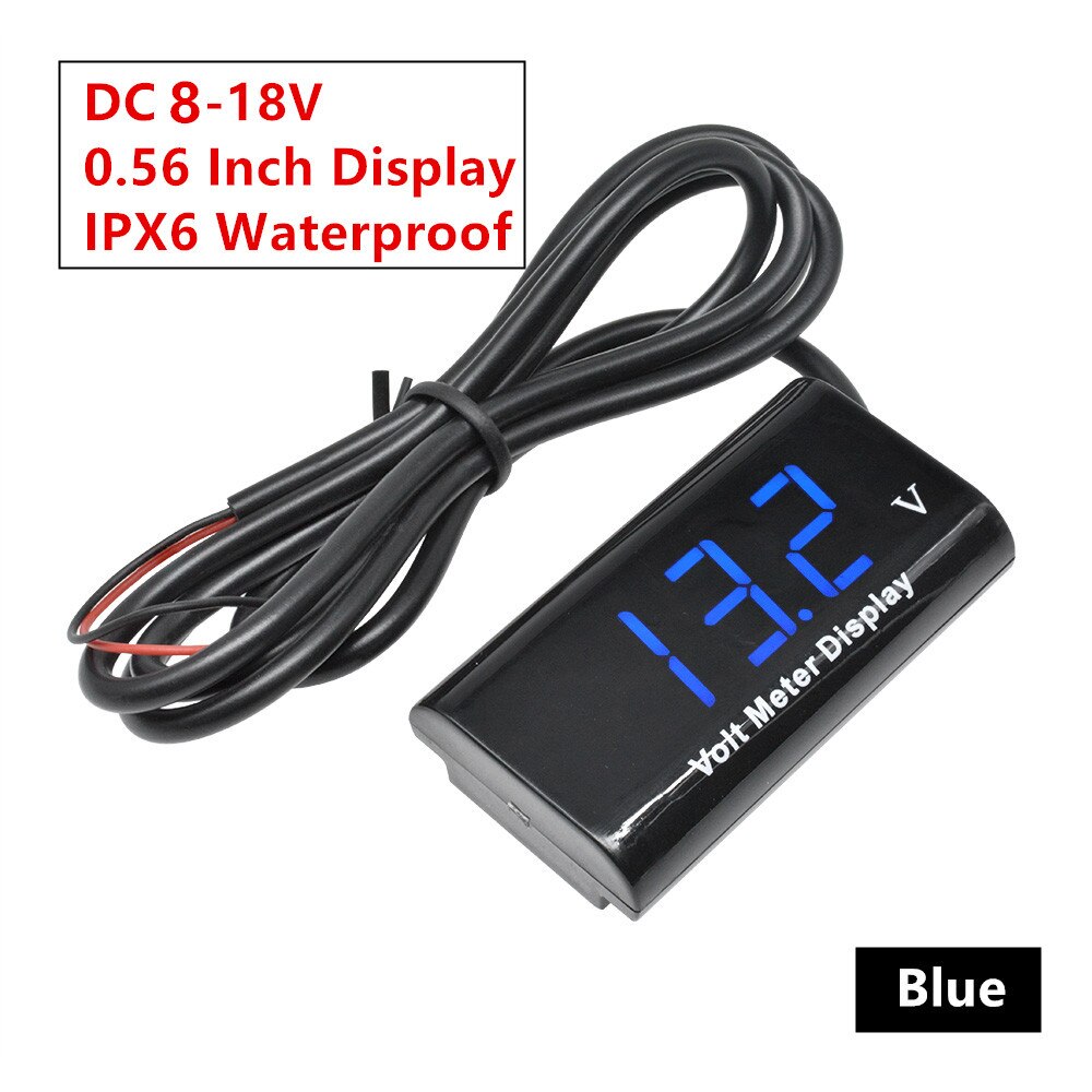 Dc 8-18v ipx 6 vandtæt digitalt voltmeter til bilmotorcykel 12v 0.56 tommer led display volt monitor spændingsmåler tester 0-100v: Blå 8-18 vdc