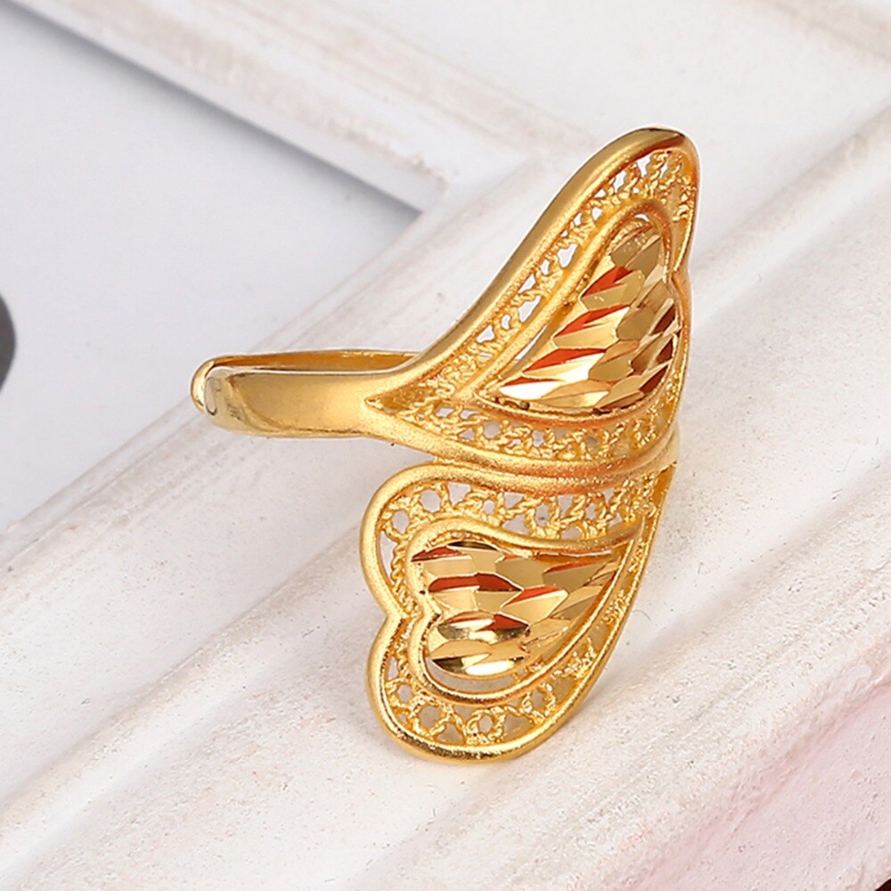 Chá da saúde Material de Bronze Tamanho Ajustável Anel de Casamento Cor de Ouro para As Mulheres Etíope Somali Kuwait Anéis Da Forma