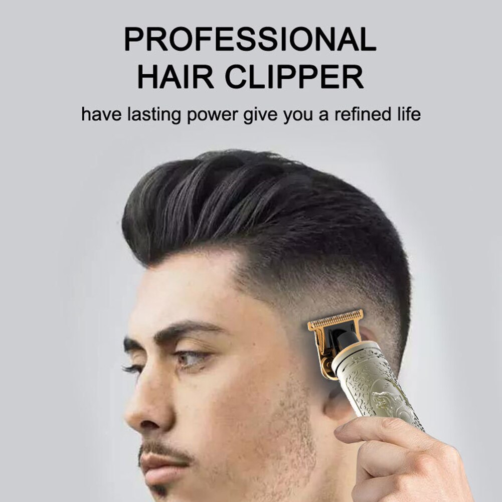 Hair Trimmer USB Rechargeable Hair Clipper Wolf Head Carving Men Oil Head Beard Electric Push Shears