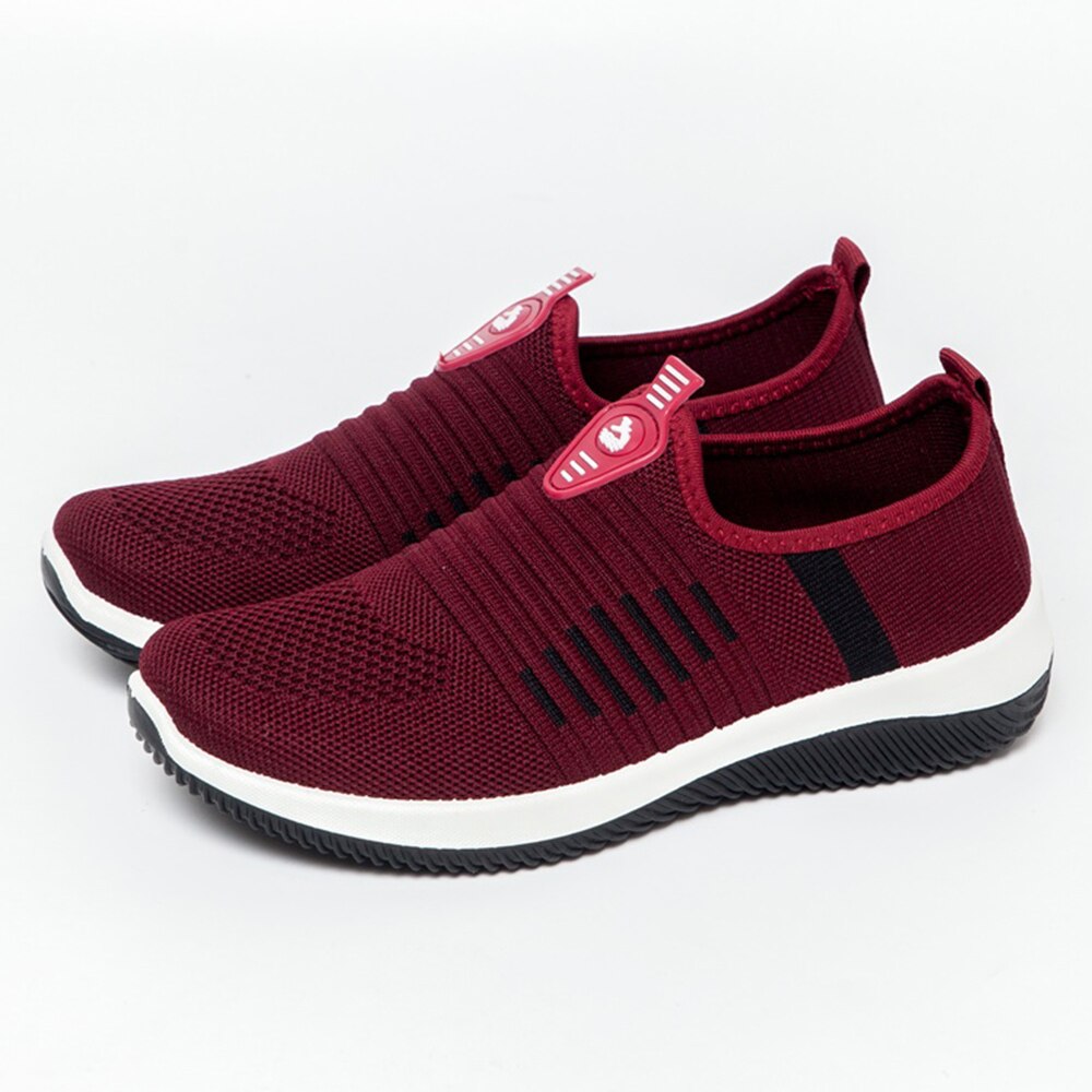 Vrouwen sneakers antislip schoenen Casual schoenen Lage Hak Sneakers vrouwen Knit Meshshoes Ademend Mode vrouwen schoenen D30: Rood / 8
