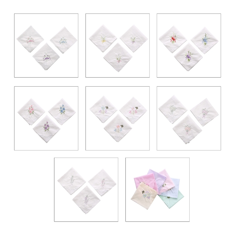 Cotton Ladies Handkerchiefs Vintage Floral Lace Edging Wedding Party Hanky