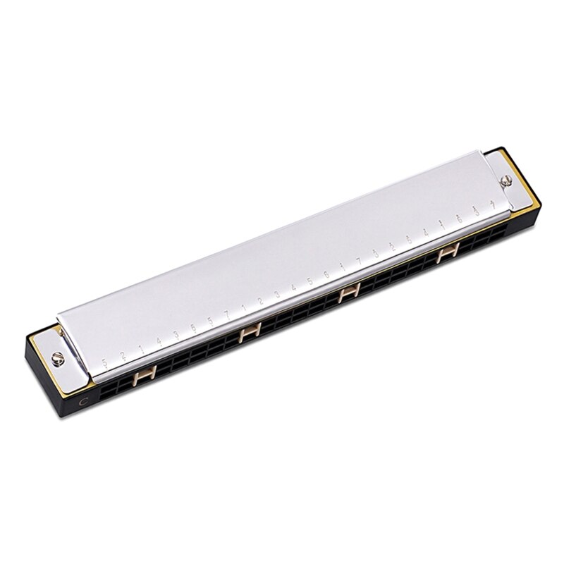 Harmonica Harp Harmonica Key of C 24 Hole Polyphony Organ Diatonic Mouth for Blues Folk Jazz Pop,Blue Green Red Gold etc: Silver
