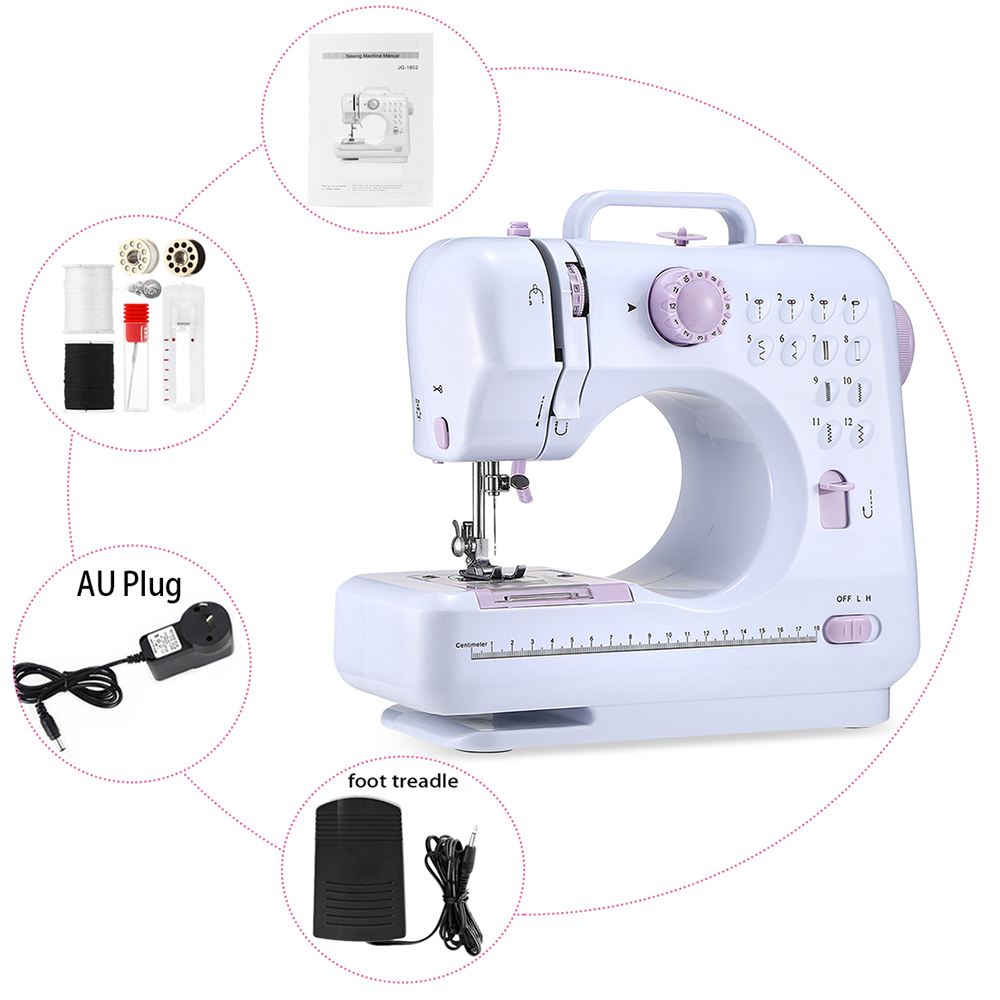 Portable Multiple Electric Sewing Machine Desktop Table Overlock DIY Clothes Thick Sew 12 Stitches Adjustable Speed 505A USB: AU PLUG