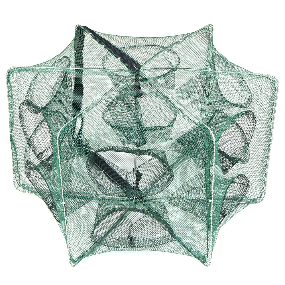 Filet de pêche pliable hexagone 6 trous filet de pêche piège à écrevisses piège à crabe méné appâts filet à mailles pour la pêche à la carpe