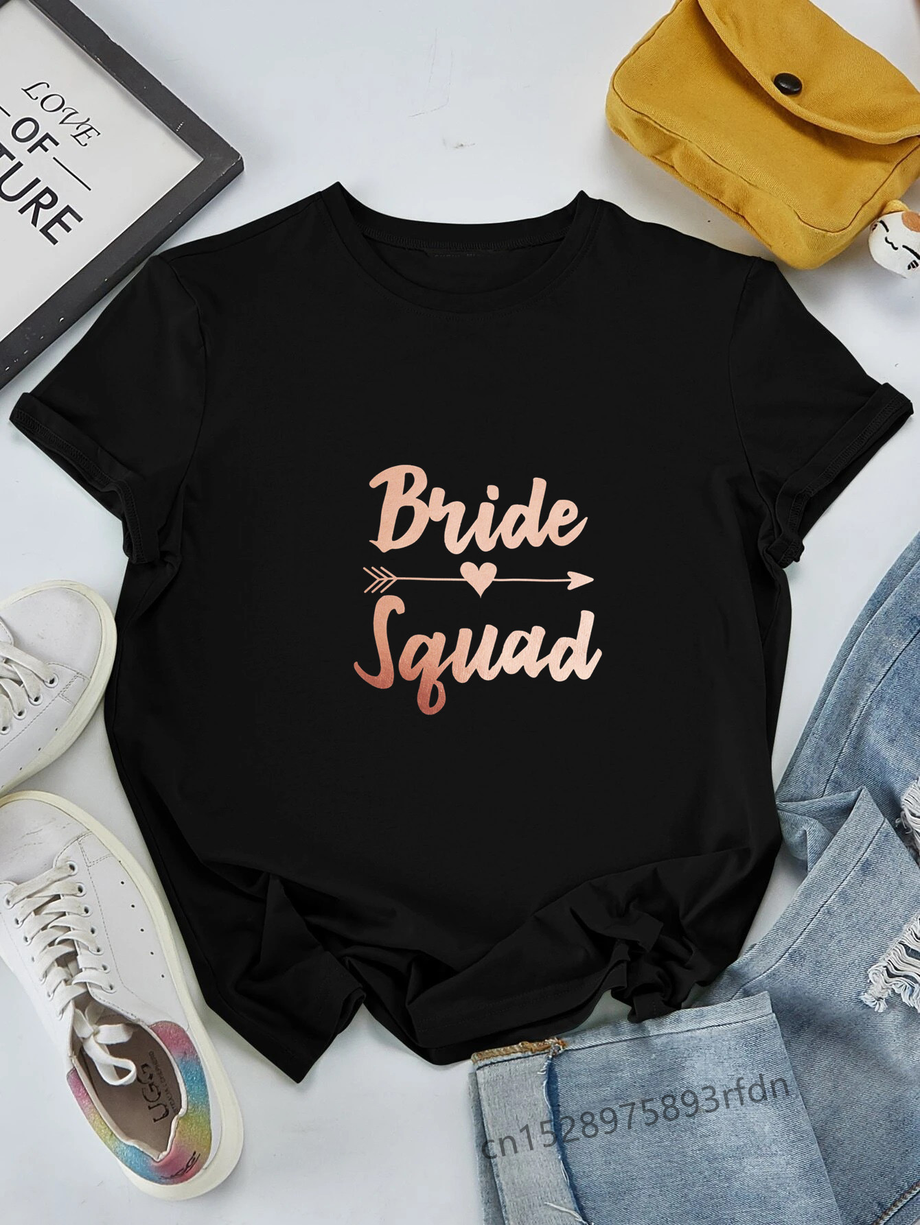 Team bride squad arrow polterabend kvinder t-shirts pige de la mariee evfj toppe t-shirt lady birde to be tøj: Xs / Brun