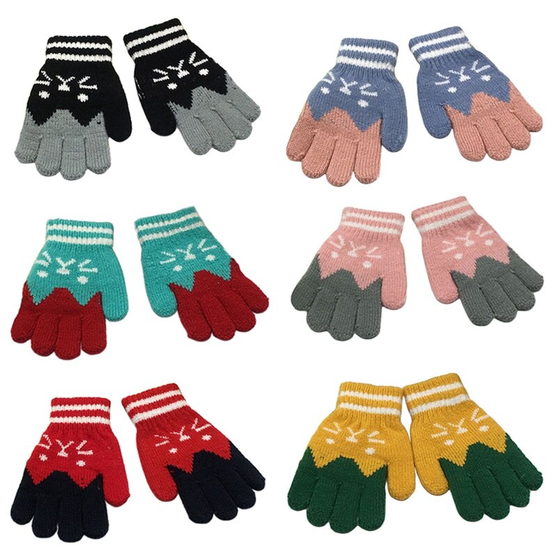 1Pairs Winter Warm Baby Knitted Gloves For 4-7 Years Kids Gloves Girl Boy Fingers Velvet Thick Winter Gloves Christmas