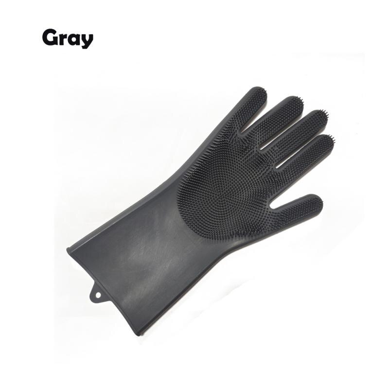 1PC Silicone Dishwashing Scrubber Gloves Kitchen Cleaning Gloves Bath Pet Dog Left Right Hand Gloves Household Cleaning Tools: Gray Right