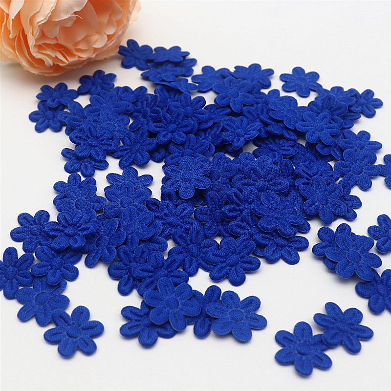 Tela de 2cm con cinco pétalos de flores en relieve, accesorios de tela de joyería DIY, Material de pegatinas de tela: Níquel negro