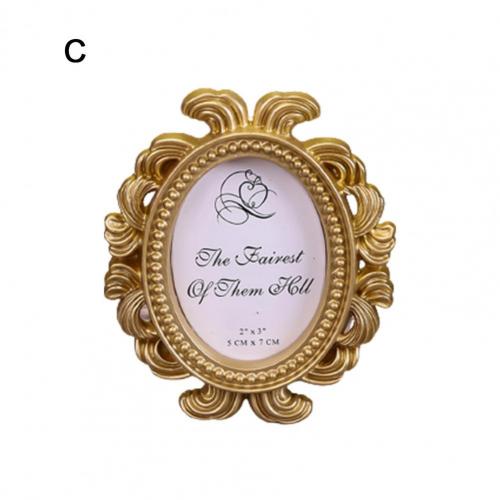 Retro Floral Photo Frame Elliptical Desktop Picture Frame Ornament Small Baroque Photo Holder Photo Prop Wedding Home Decor: Dark Khaki