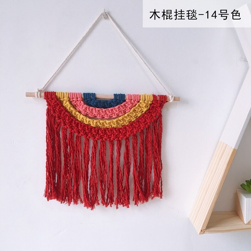 Babykamer macramé gebreid wandkleed met kwastje bohemian handgemaakte gevlochten regenboog houten wandhanger kunst kinderkamer boho decoratie: 14