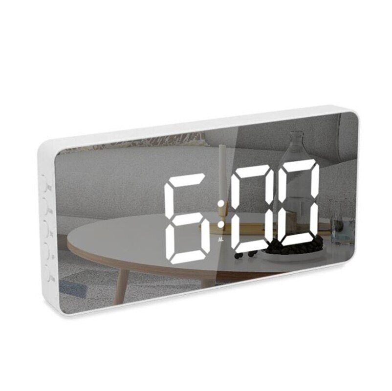 5.9 inch Mirror LED Alarm Clock Snooze Digital Clock Bedroom Dimmer Wake Up Light With Dual USB Charge Port Time Memory Function