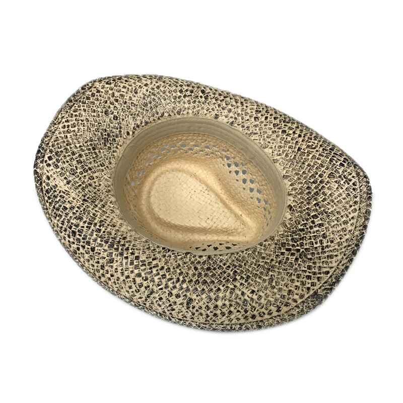 YY-sombreros de paja de estilo vaquero para hombre, gorros de paja con remaches anchos de estrella de cinco puntas, gorra de Jazz, sombrero de playa de vaquera hueco CM19013