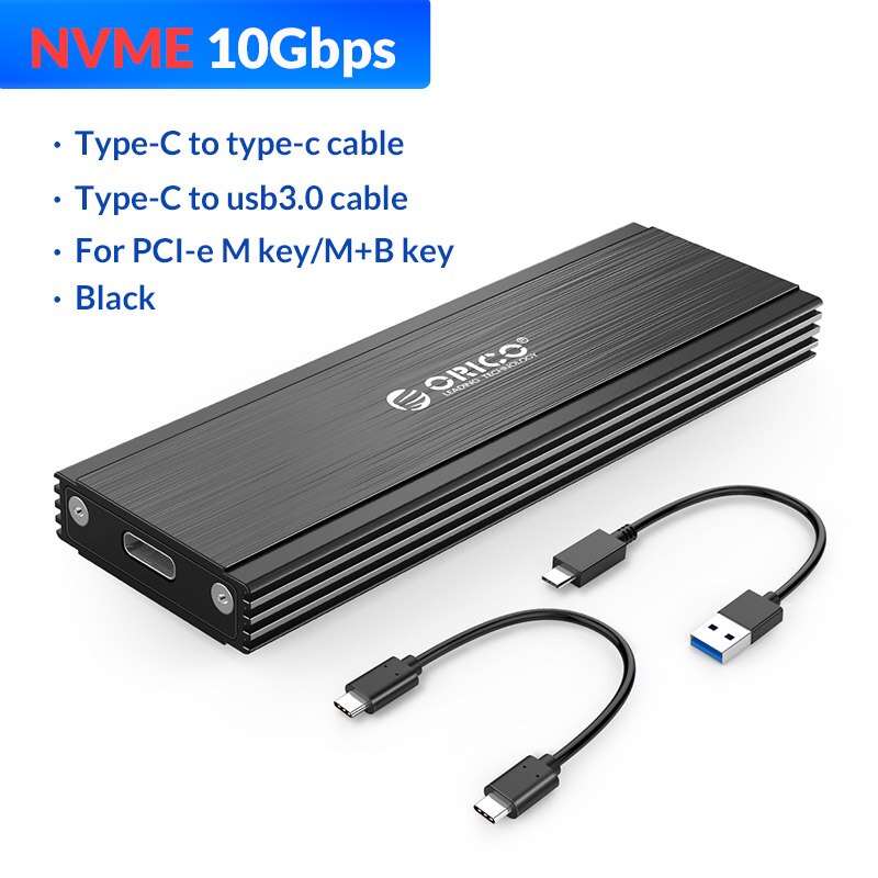ORICO M.2 SSD Enclosure Adapter NVMe NGFF Aluminum M2 SSD Case USB3.1 Type-C Gen2 10Gbps for 2230/2242/2260/2280 SSD Up to 2TB: NVME - 10Gbps Black