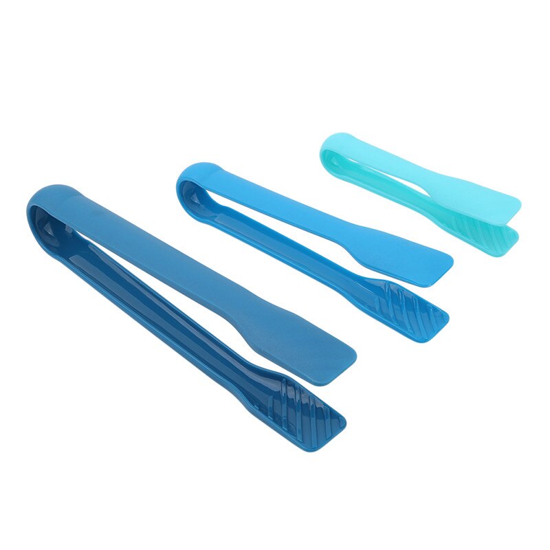 Plastic Food Tong 3 In 1 Barbecue BBQ Tongs Kitchen Utensils Anti-slip Salad Buffet Clamp Cake Bread Serving Clamps 3Pcs/Set: blue