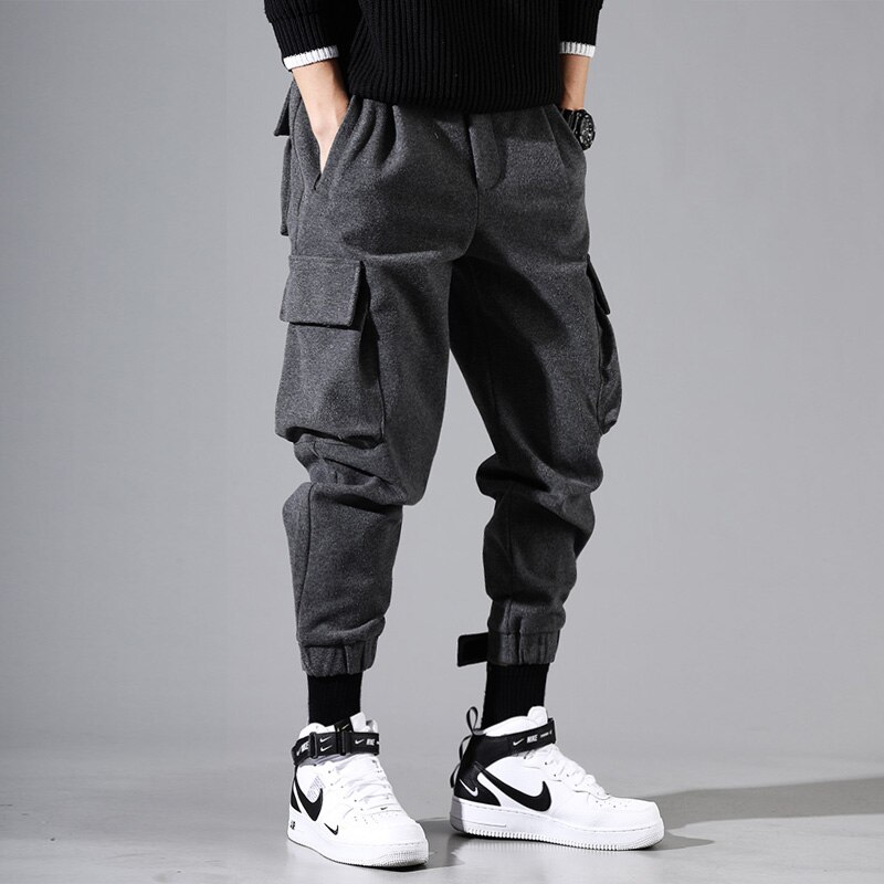 Japansk vintage casual män byxor lös stor ficka cargo byxor ylle tjocka byxor streetwear hip hop joggingbyxor män