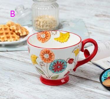 nordisch Kaffee Tasse Frühstück Tasse Hand Gemalt Suppe tasse Kreative Keramik Becher Getreide becher Wasser Tassen Erleichterung becher CL09282206: B