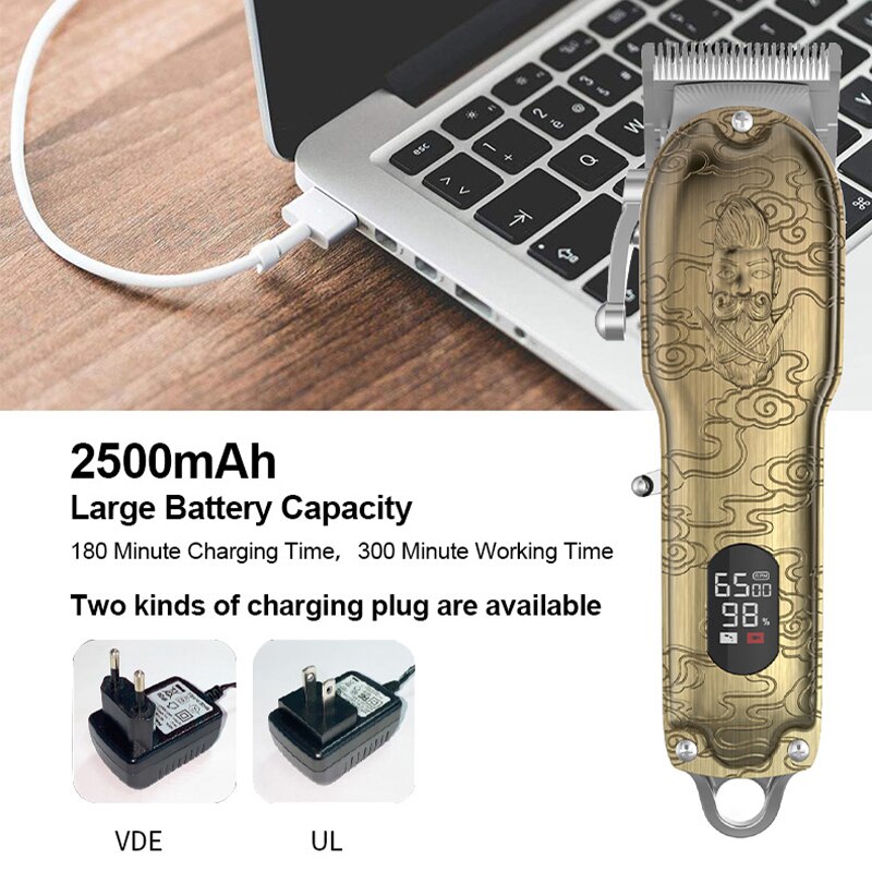 Resuxi a -jm106 all metal trådløs klipper 2500 mah 5 timer salon brug hårklipper trimmer guld barber mænd hår