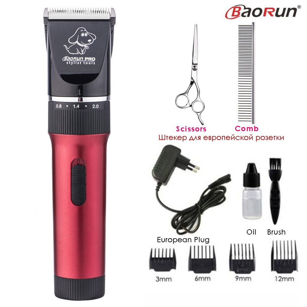 Pet Hair Trimmer Electric Rechargeable Cat Dog Clipper Grooming Cutters Powerful Shaver Machine For Animal 110-240V: Red Regular Kit