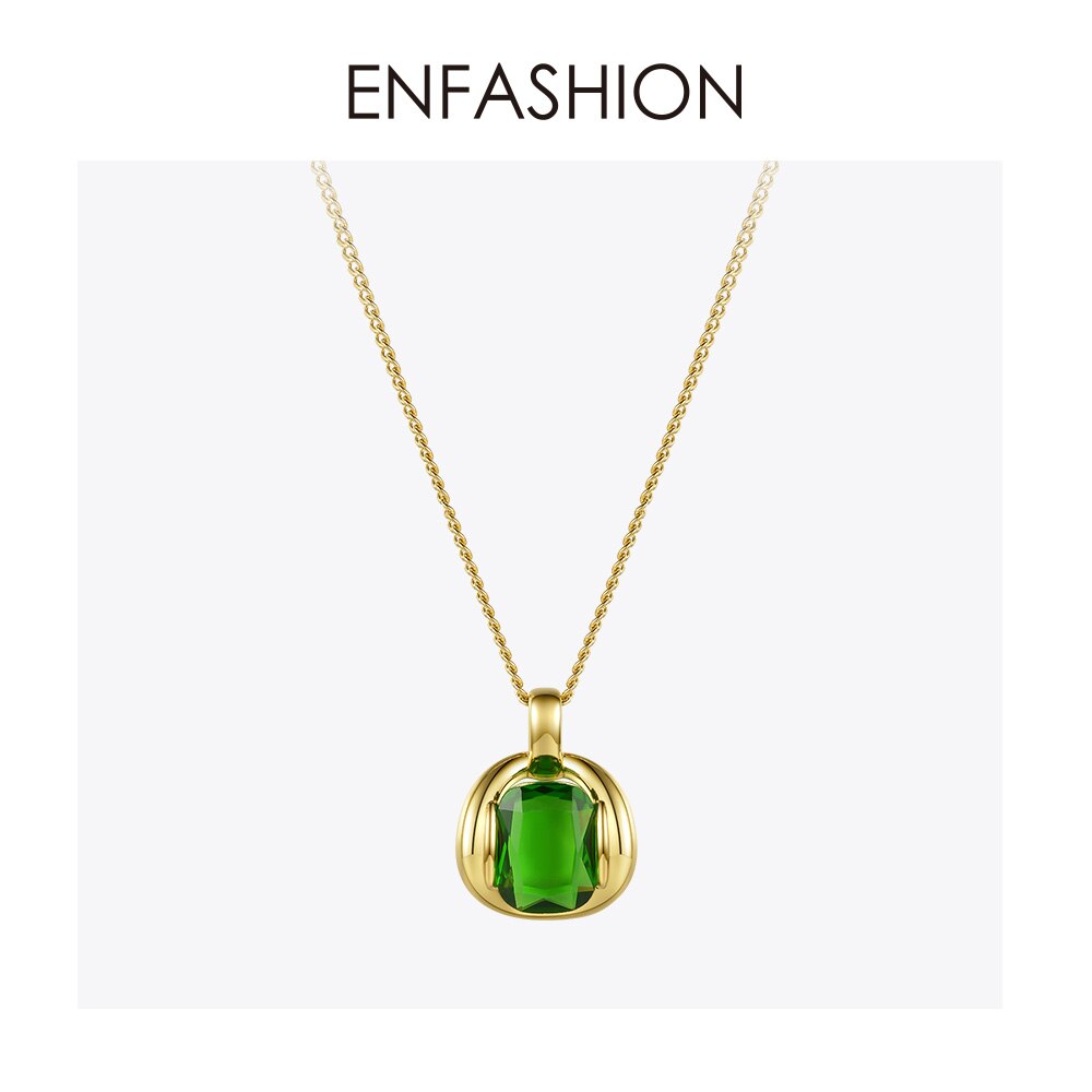 Enfashion Green Stone Choker Kettingen Voor Vrouwen Goud Kleur Rvs Glazen Hanger Ketting Mode-sieraden P3115: Default Title