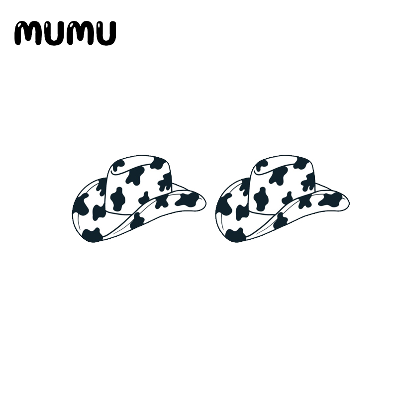 Koe Print Nageloorring Epoxyhars Sieraden Zwart Wit Acryl Oorbellen Handgemaakte Meisje: Silver Plated