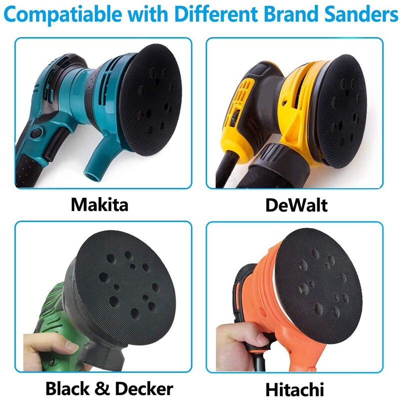 HLZS-5 Inch 8 Hole Replacement Sander Pads 5 inch Hook and Loop Orbital Sanding Backing Plates for DeWalt 151281-08 4Pcs