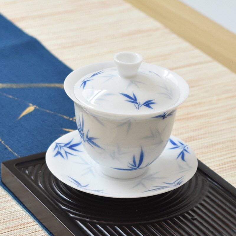 China Hand Painted Tea Set White Porcelain Gaiwan Tea Porcelain Pot Set