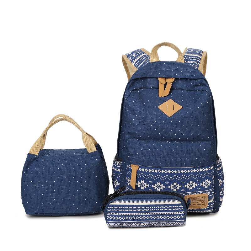 Diomo børnetaske piger skoletasksæt teenagerygsæk skoletasker rygsæk bogtaske 3 stk / sæt: Blå