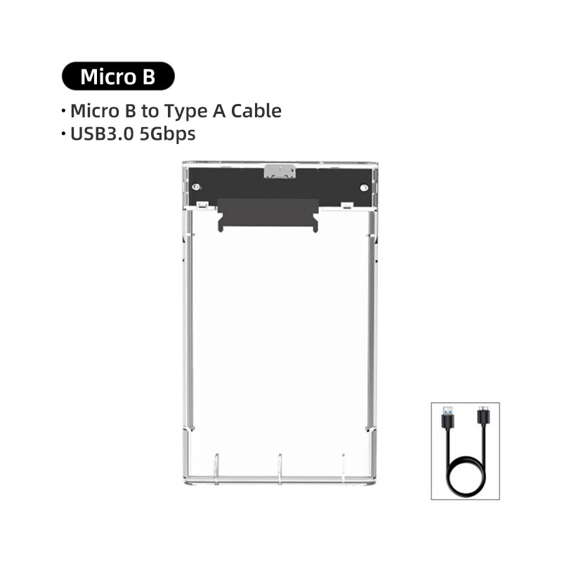 KingSpec 2.5 Boîtier de disque dur SATA USB 3.0 Disque dur externe Boîtier Pour 2.5 Pouces SSD Disque Dur Noir: Transparent