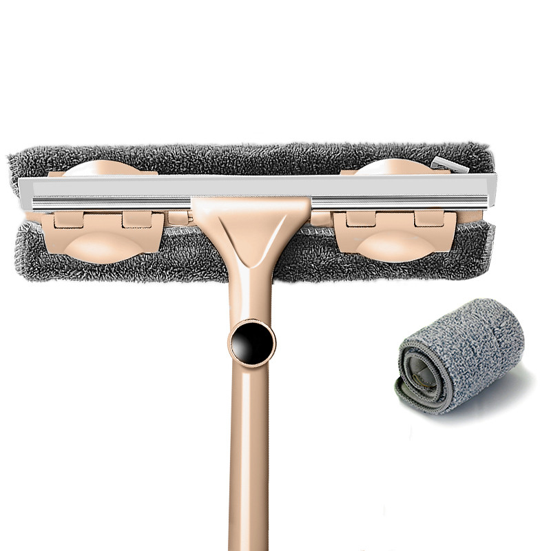 Telescopic Rod Glass Washing Cleaning Mop Windows Wiper Tool Washer Long Handle Brush Window Cleaner Product for Household: GRAY