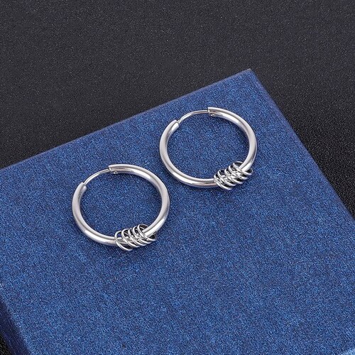 1PC boucles d'oreilles hommes rond titane acier boucles d'oreilles hommes bijoux accessoires Hipster Rock Style Punk cercle boucles d'oreilles hommes: Rhodium / 10mm