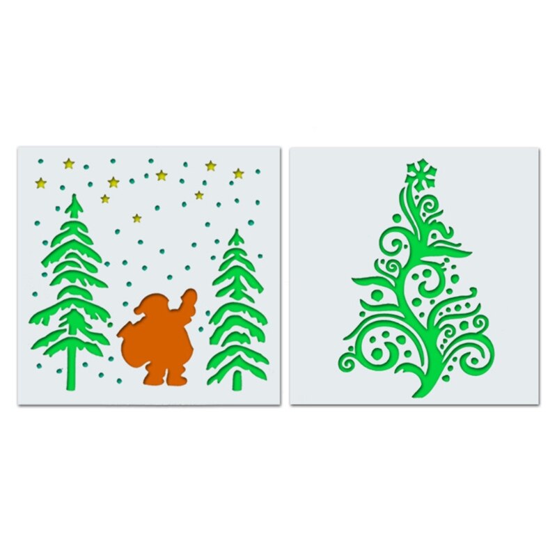 2 Pcs Christmas Stencils Embossing Tree Template Painting Scrapbooking Reusable Home Decor Album Paper Card DIY for Kids