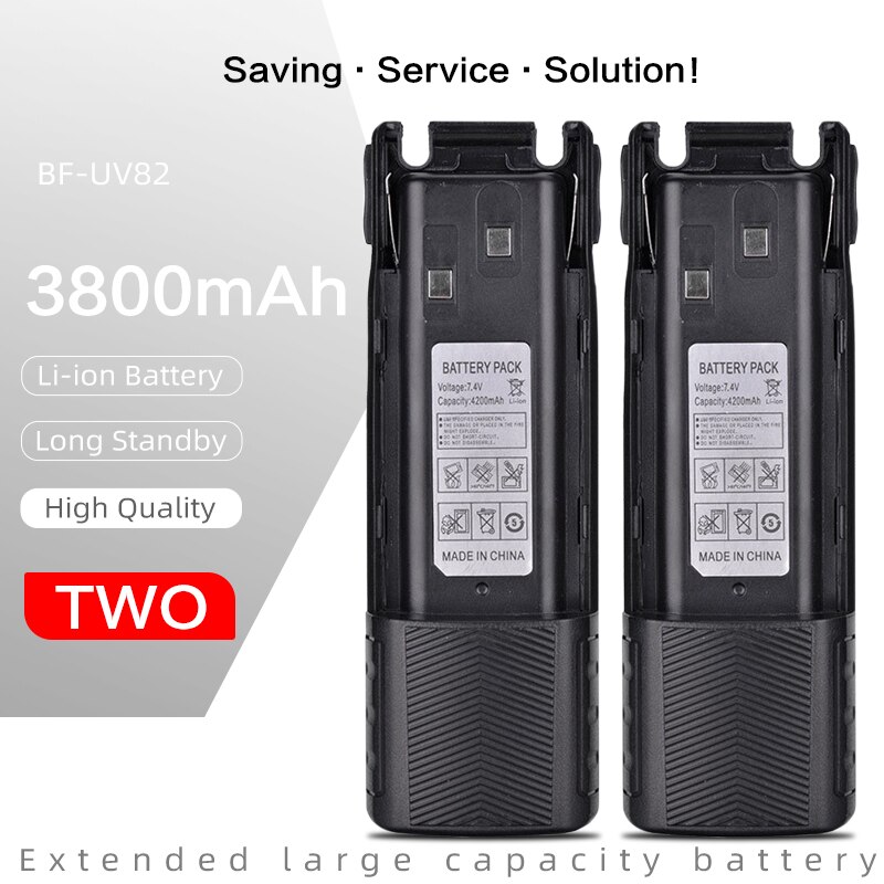 Originalt baofeng bl -8 2800 mah 7.4v li-ion batteri til uv -82 uv-8d uv -89 uv-8 tovejs radio transceiver batteri høj kapacitet: 3800 mah 2 stk