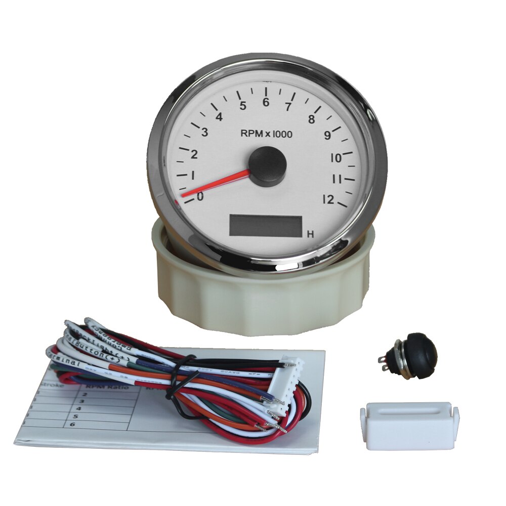 85mm Auto Marine Tachometer 3000/4000/8000/12000RPM Gauge with LED Hour Meter Adjustable 12V/24V with Red or Yellow Backlight: 12KWS