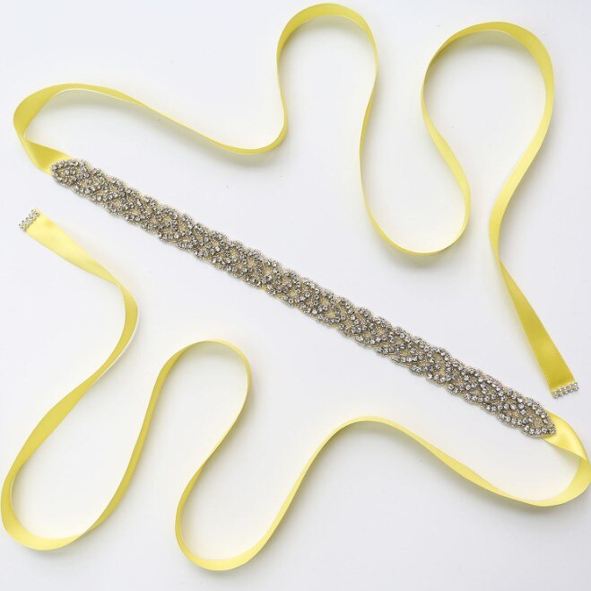 blue Long Crystal Bridesmaid Wedding Belts Rhinestone Wedding Prom Dress Belt Formal Bridal Ribbon Sash Belt Wedding Accessories: Yellow