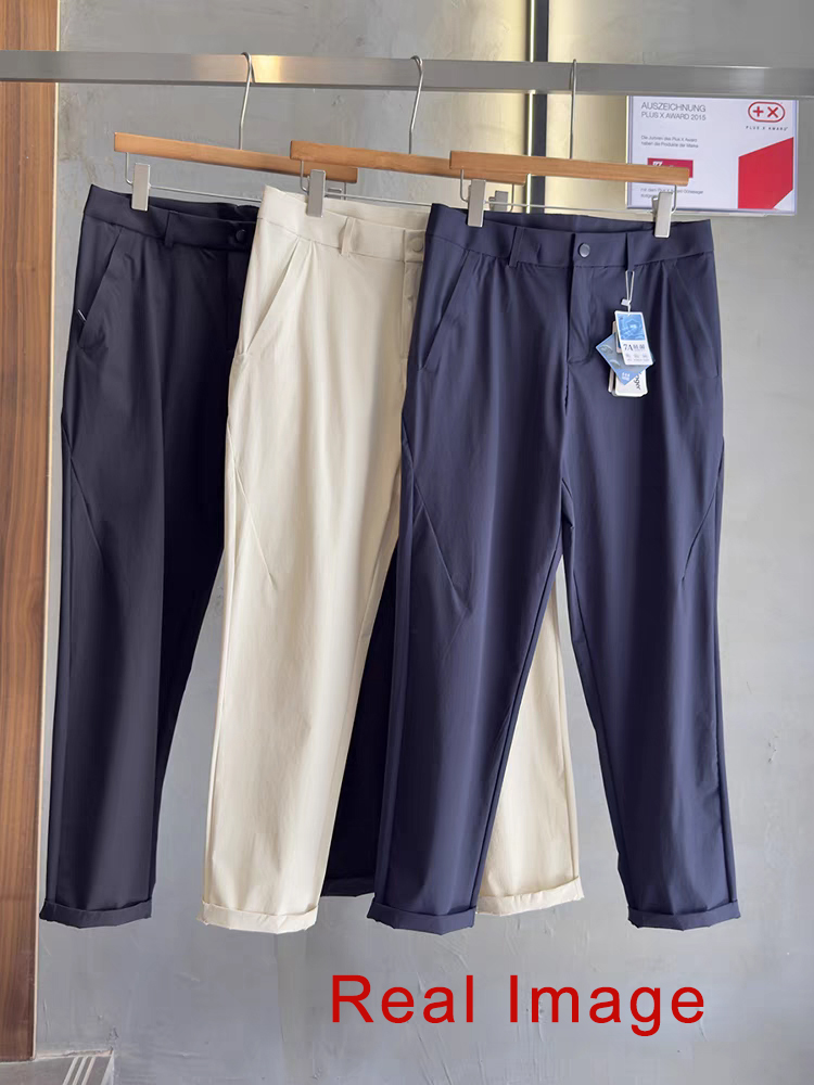 Pantalones informales de secado rápido para hombre, pantalones de Golf elásticos de nailon y LICRA ligeros, pantalones de seda helada con 4 bolsillos con cremallera, verano