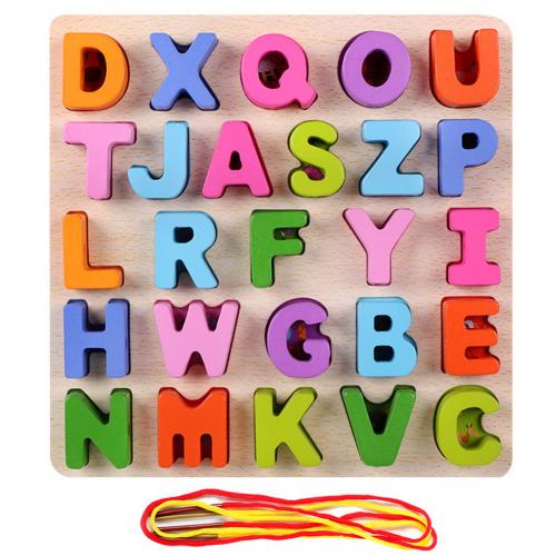 Alphabet ABC Numbers Wooden Puzzles Lacing Beads Game Education Children Toy Kids Educational Toys for Children: Letter