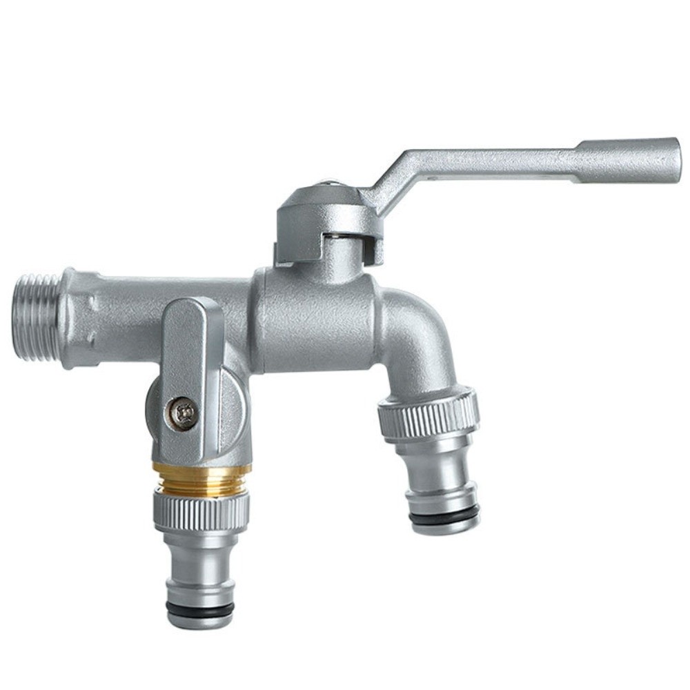 Anti-freezing All-copper Faucet One Inlet and Two Outlets 1/2inch Outdoor Faucet Dual Water Outlets Durable: Yellow