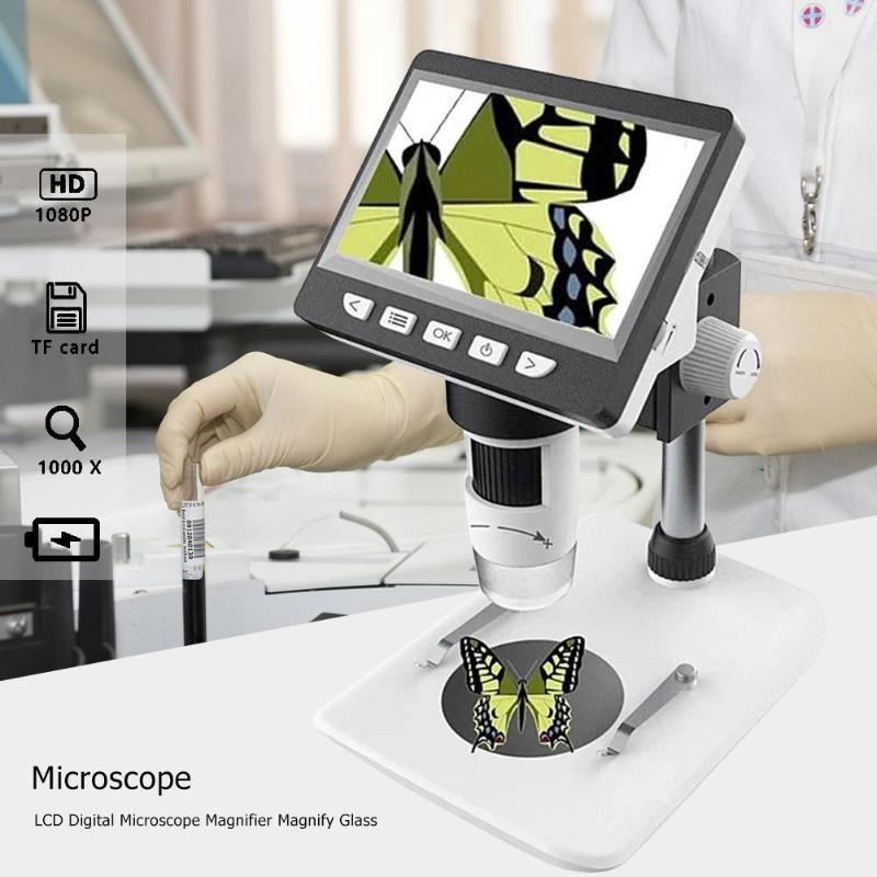 1000X 4.3inch 8 LCD Light Digital Microscope HD 1080P Desktop Soldering Electronic Magnifier Magnify Glass Support 10 Languages