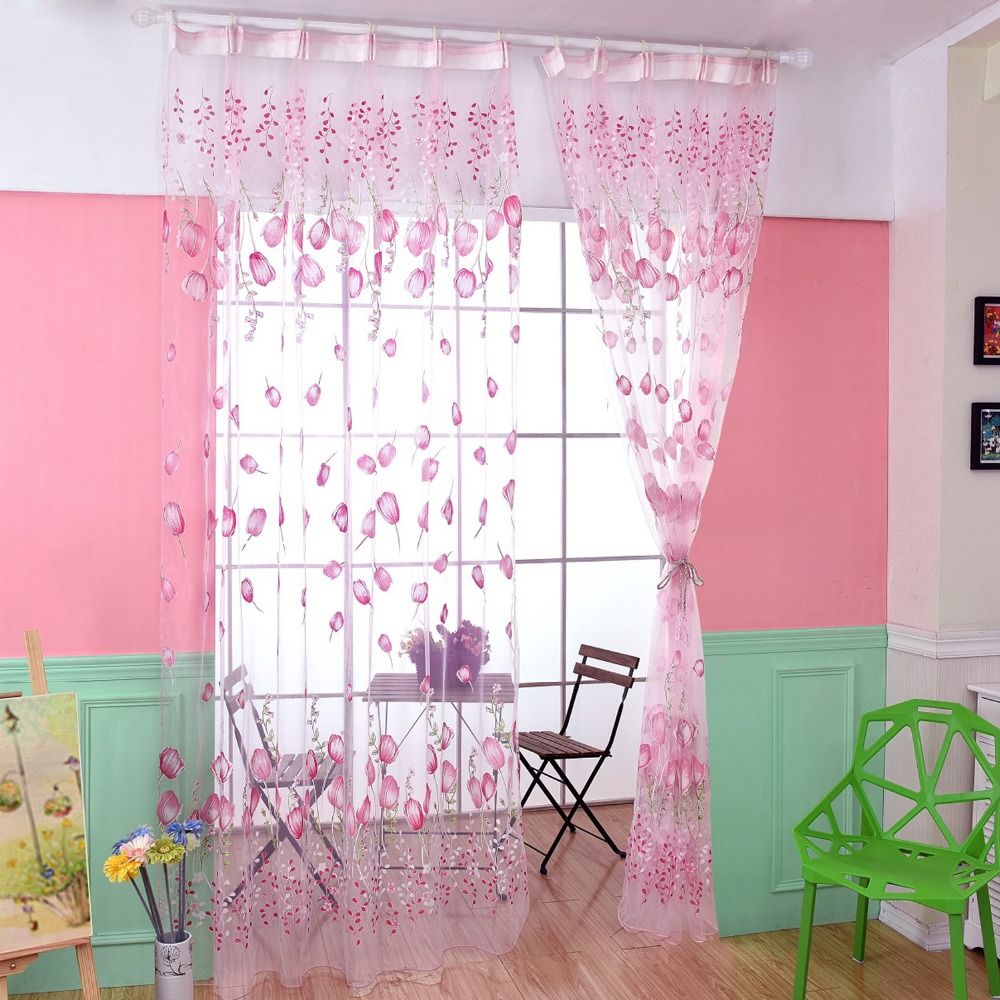 Flowers Tulle For Kitchen Living Room Bedroom Sheer Curtains Home Decoration Window Treatments Voile Panel Drapes