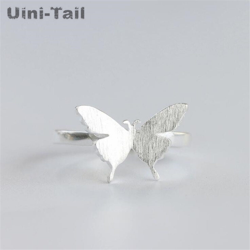 Uini-tail-anillo mariposa abertura de plata de primera ley para mujer, sortija, plata esterlina 925, cepillado, clásico,