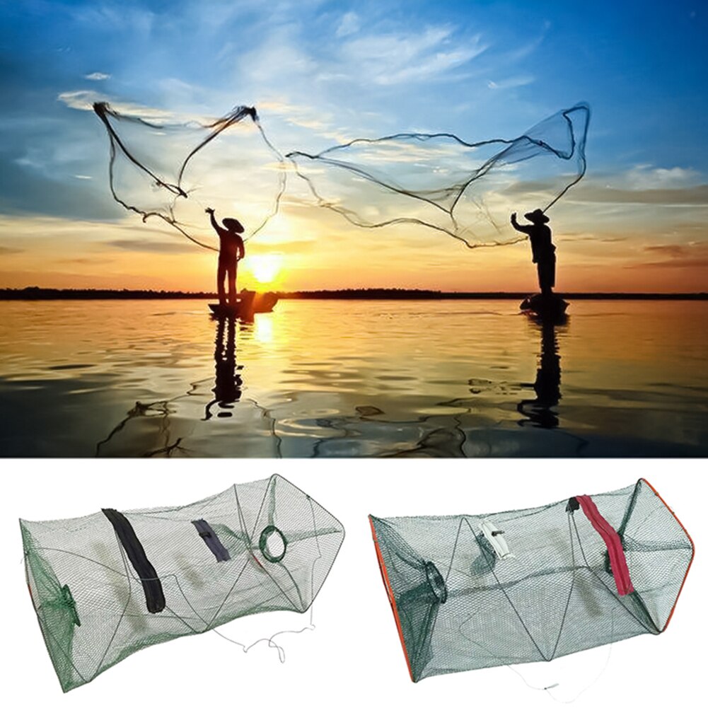 Red de pesca en para cangrejo, gambas de señuelo para pesca, trampa de inmersión fundida, jaula de red plegable, herramienta de pesca de