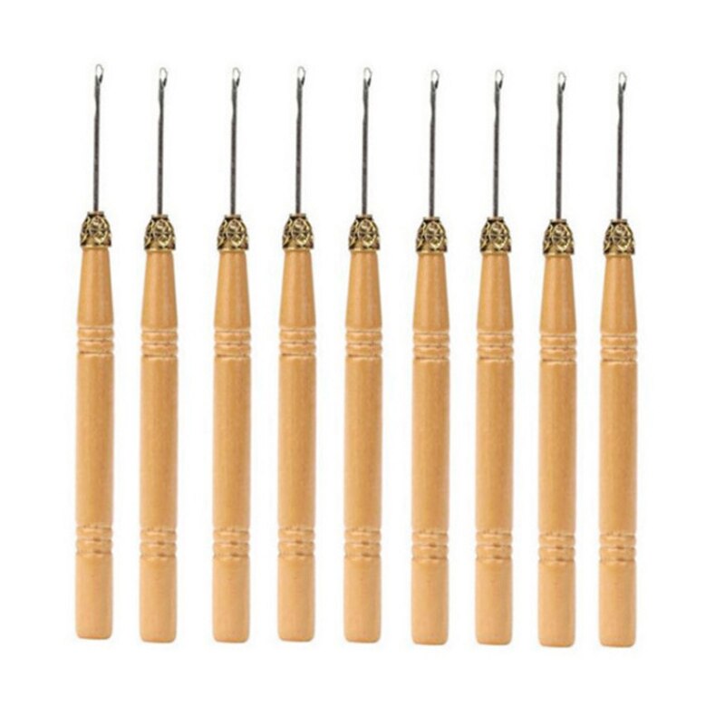 Aguja de gancho con mango de madera, Micro anillos, aguja para Micro anillos, herramientas para extensiones de cabello,: Hook Needle