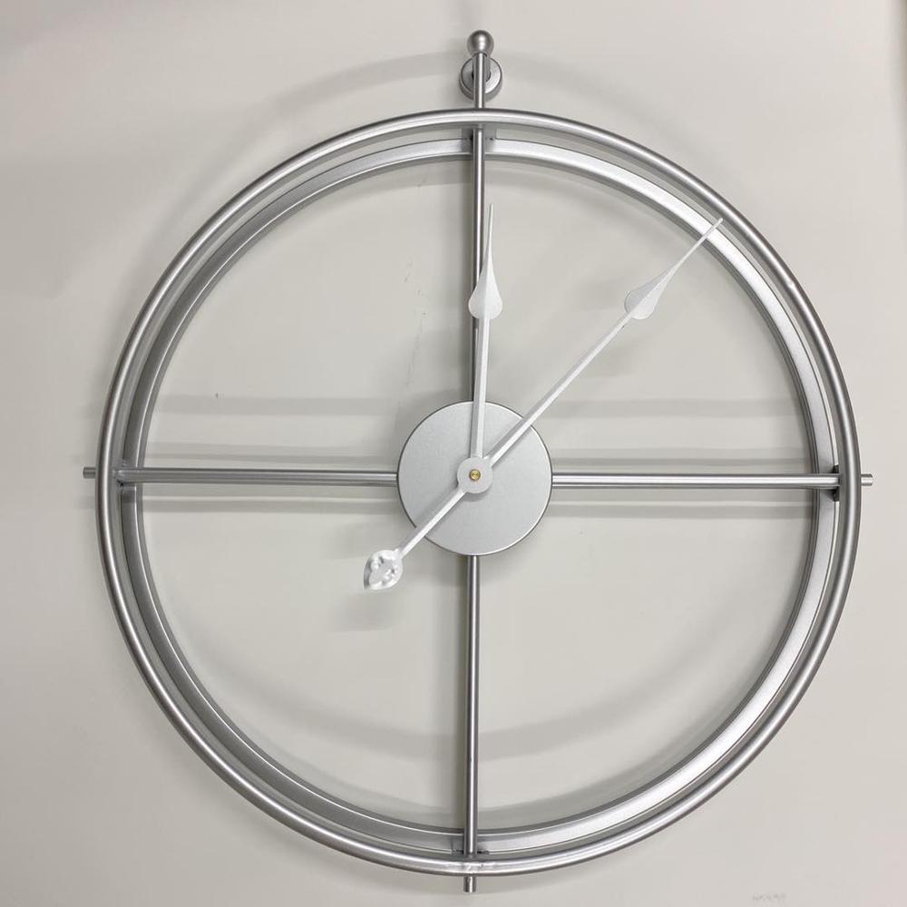 52cm grande relógio de parede metal do vintage design moderno para casa decoração escritório pendurado relógios sala estar clássico breve europeu quente: Silverclocksilverhan