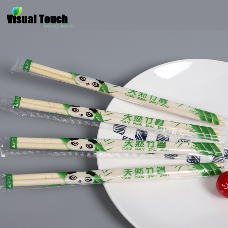 Visuele Touch 100Pairs Chinese Wegwerp Bamboe Houten Eetstokjes Restaurant Individuele Pakket Hashi Sushi Eten Stok Servies