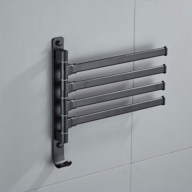 2/3/4 Arms Matte Black Bathroom Swivel Towel Bar, Space Saving Swinging Towel Rack Wall Mounted, Towel Holder with Hooks: 4-Arms